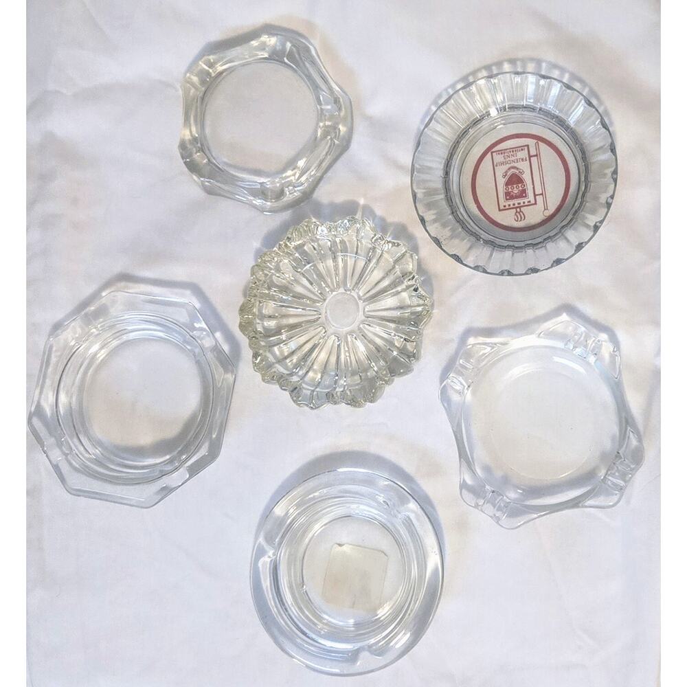 Vintage Glass Ashtrays Clear Glass Lot of 6 Trinket Dishes VTG Decor 4" - 4.5"